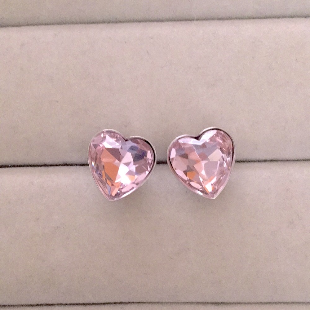 Rose Pink Crystal Heart Earrings - Picture 7 of 7